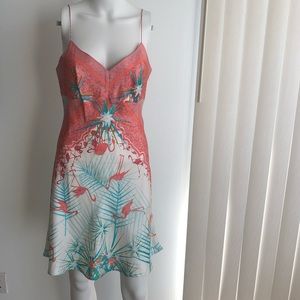 Nicole Miller Silk Slip Dress Fun Flamingo Print